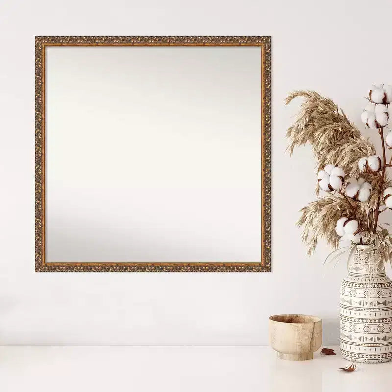 Wood Frame Square Wall Mirror 28"W x 28"H, Reflective Area 26"W x 26"H