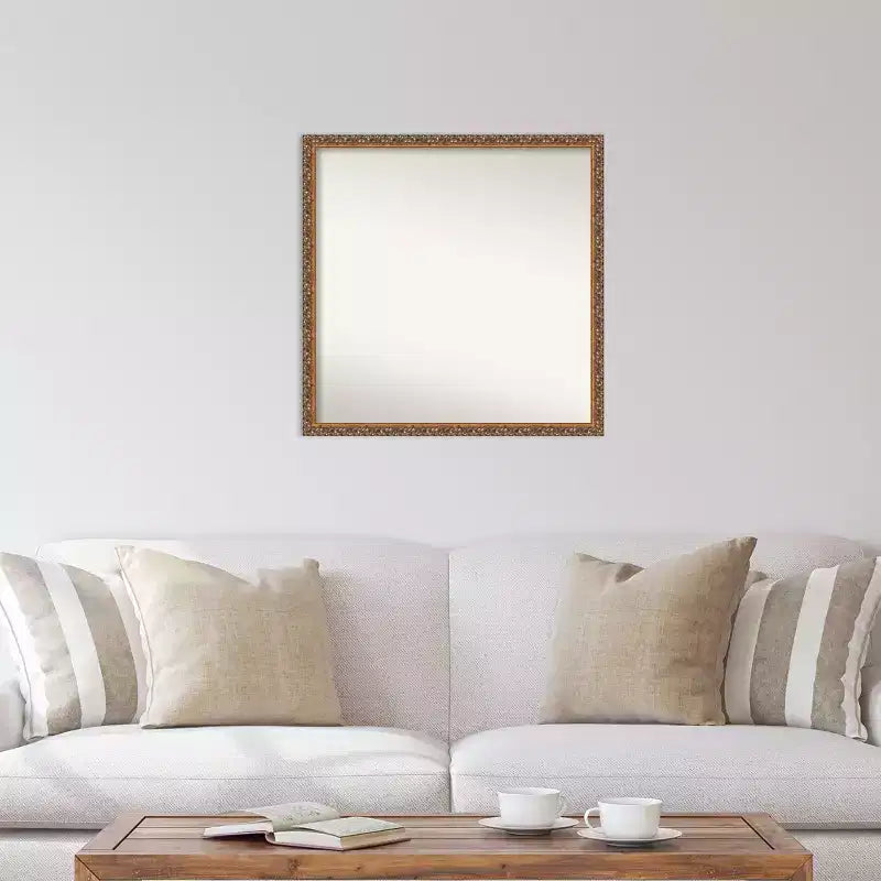 Wood Frame Square Wall Mirror 28"W x 28"H, Reflective Area 26"W x 26"H