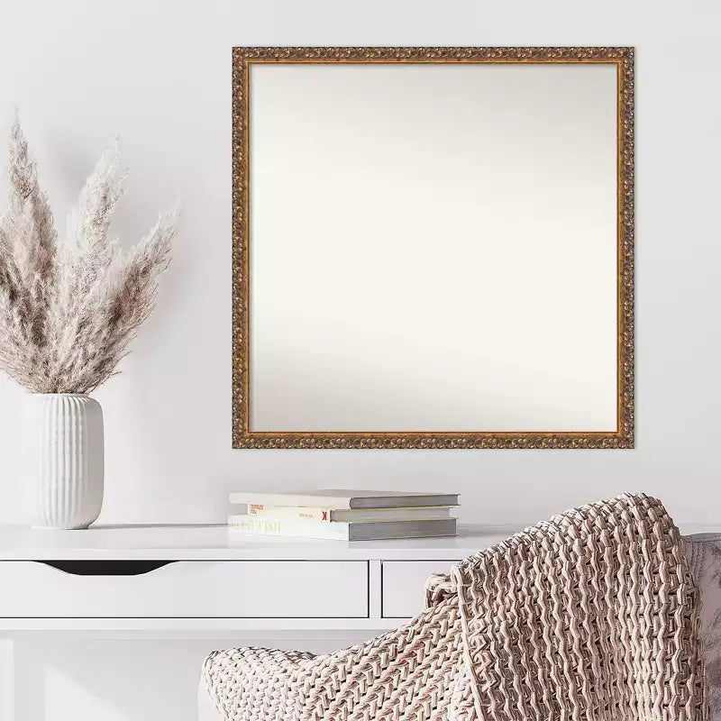 Wood Frame Square Wall Mirror 28"W x 28"H, Reflective Area 26"W x 26"H