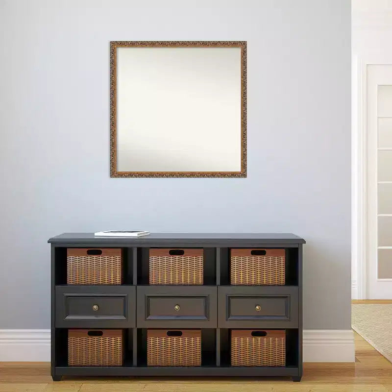 Wood Frame Square Wall Mirror 28"W x 28"H, Reflective Area 26"W x 26"H