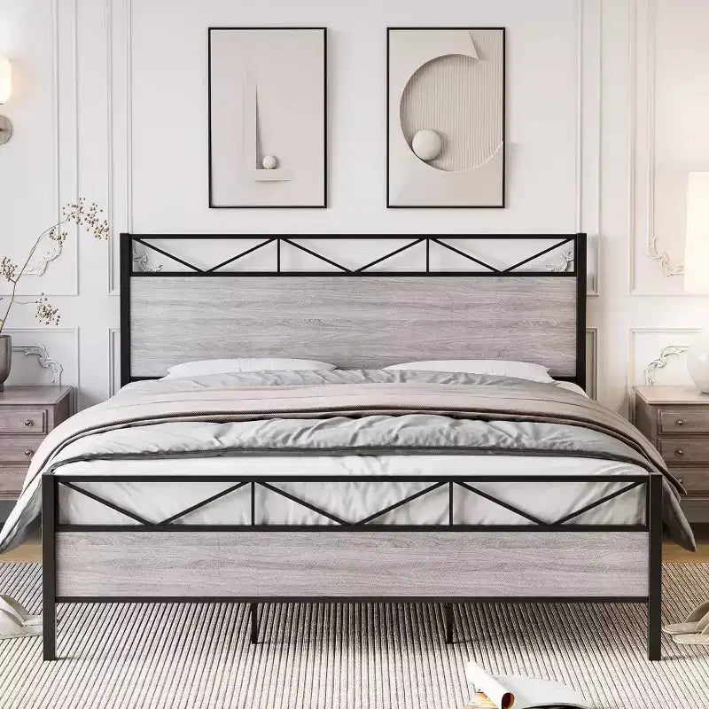 MDF Metal Platform Bed Frame King 80"L x 76"W, 11" Under-Bed Clearance