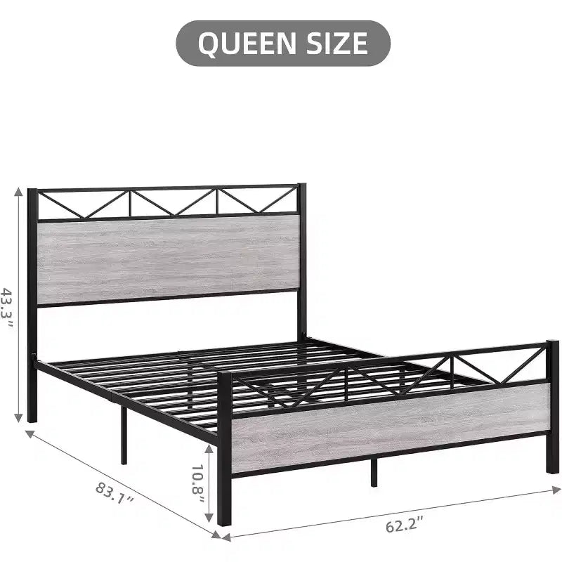 MDF Metal Platform Bed Frame King 80"L x 76"W, 11" Under-Bed Clearance