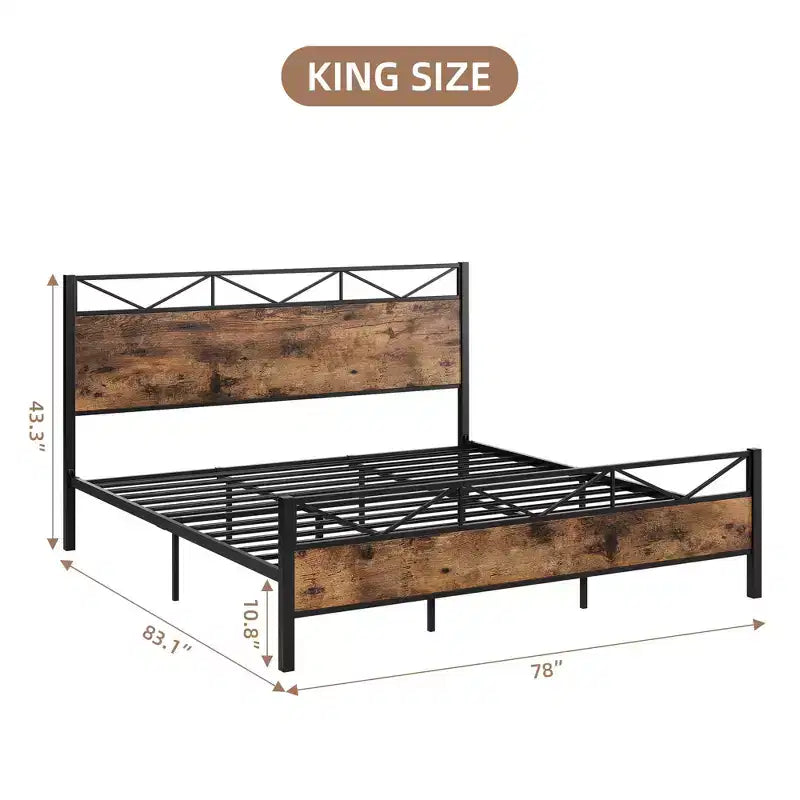 MDF Metal Platform Bed Frame King 80"L x 76"W, 11" Under-Bed Clearance