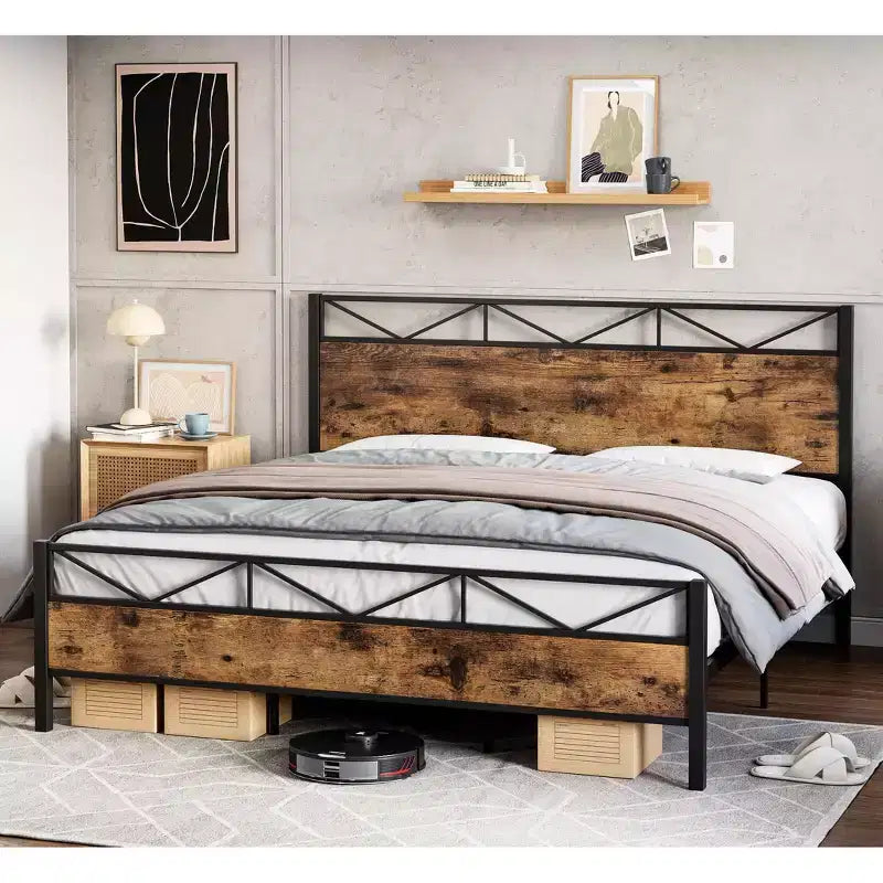 MDF Metal Platform Bed Frame King 80"L x 76"W, 11" Under-Bed Clearance