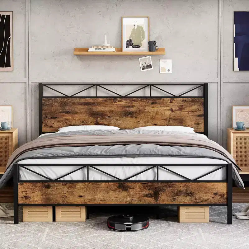 MDF Metal Platform Bed Frame King 80"L x 76"W, 11" Under-Bed Clearance