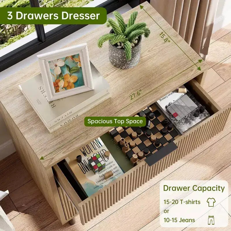 MDF Metal Legs 3-Drawer Dresser 27.6"W x 15.8"D x 29.9"H