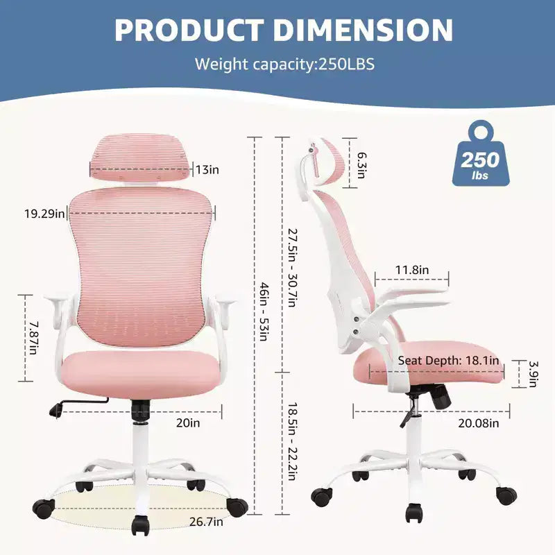 Mesh Fabric Metal Frame Ergonomic Office Chair 20"W x 20"D x 53"H
