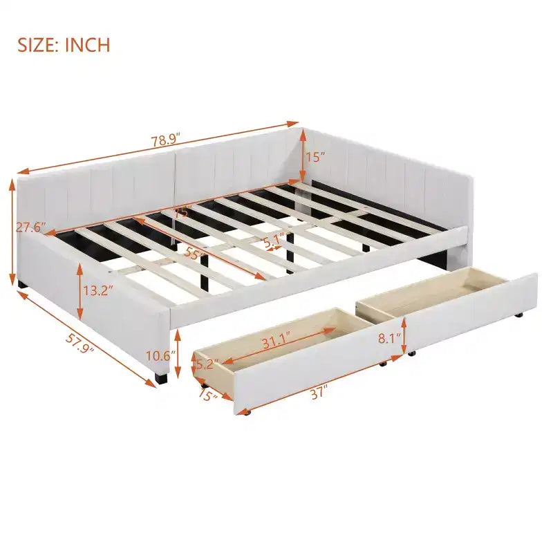 MDF Linen Upholstered Full Daybed with 2 Drawers 78.9"W x 57.9"D x 27.6"H