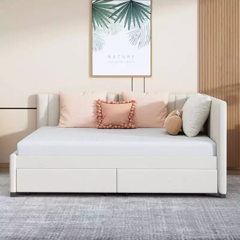 MDF Linen Upholstered Full Daybed with 2 Drawers 78.9"W x 57.9"D x 27.6"H