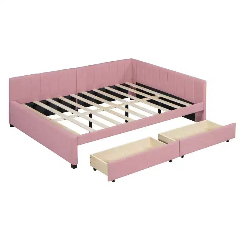 MDF Linen Upholstered Full Daybed with 2 Drawers 78.9"W x 57.9"D x 27.6"H