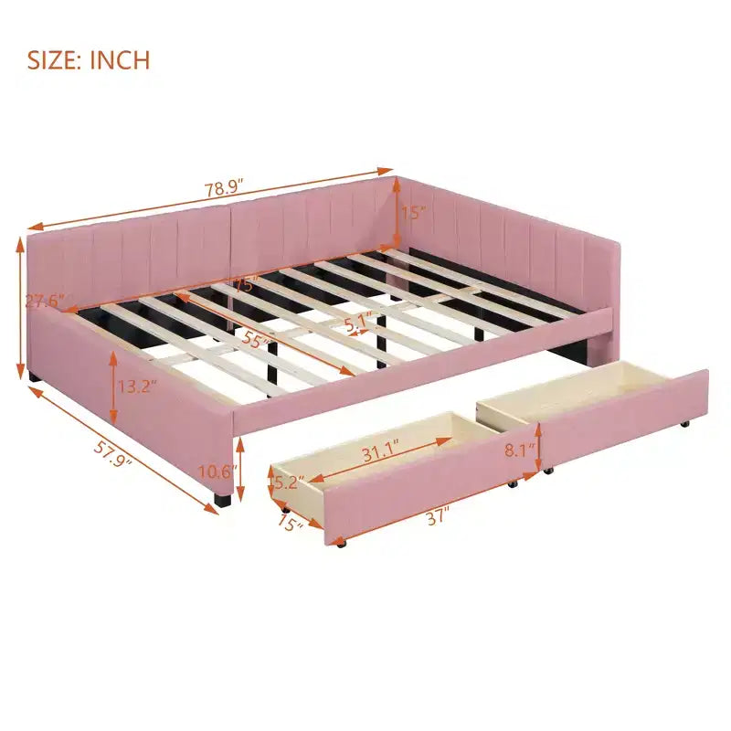 MDF Linen Upholstered Full Daybed with 2 Drawers 78.9"W x 57.9"D x 27.6"H