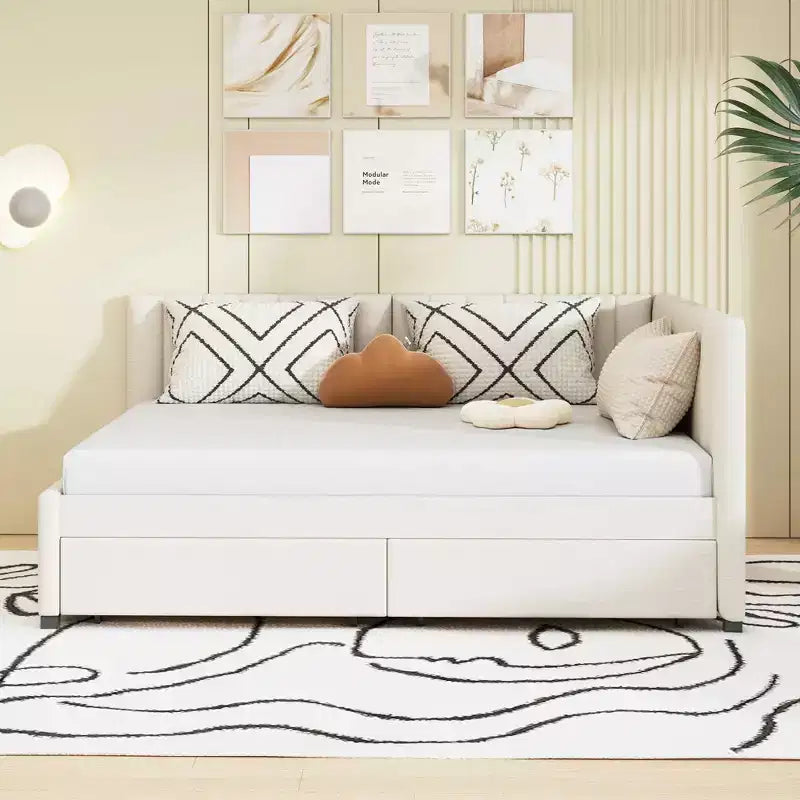 MDF Linen Upholstered Full Daybed with 2 Drawers 78.9"W x 57.9"D x 27.6"H
