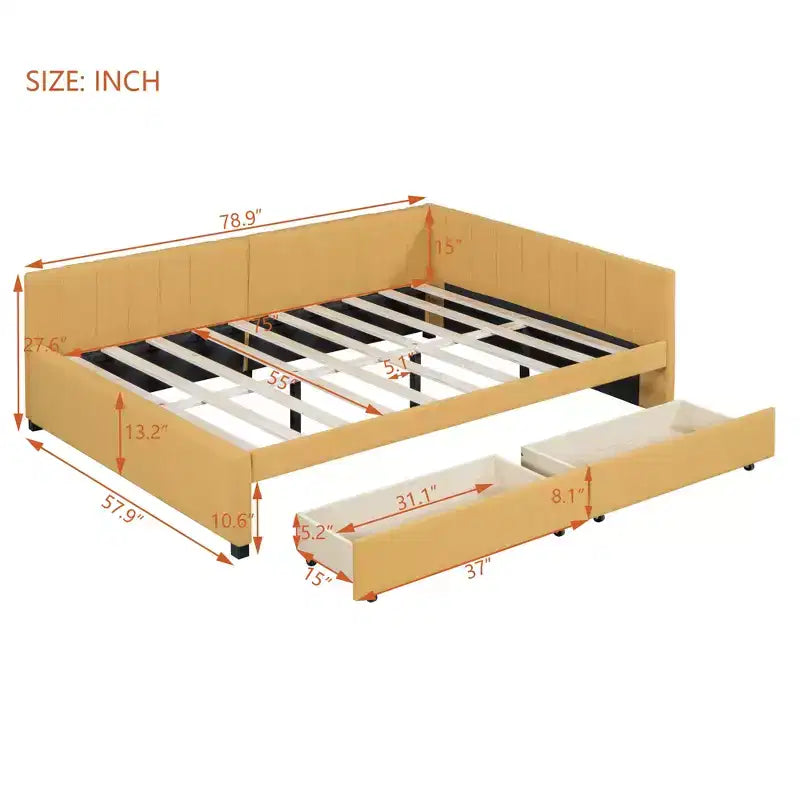 MDF Linen Upholstered Full Daybed with 2 Drawers 78.9"W x 57.9"D x 27.6"H