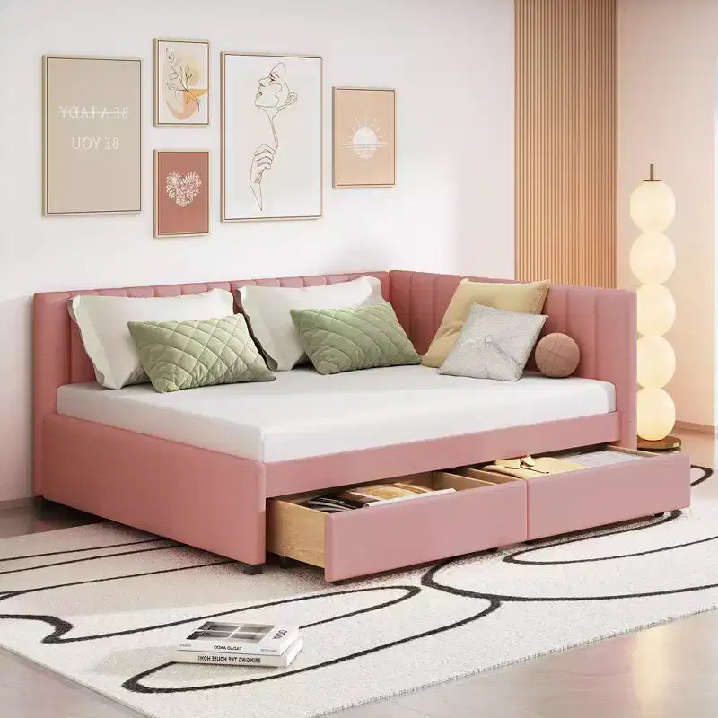MDF Linen Upholstered Full Daybed with 2 Drawers 78.9"W x 57.9"D x 27.6"H