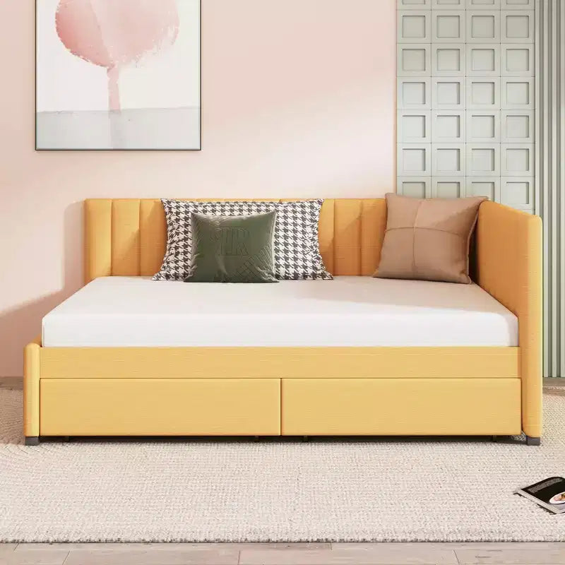 MDF Linen Upholstered Full Daybed with 2 Drawers 78.9"W x 57.9"D x 27.6"H