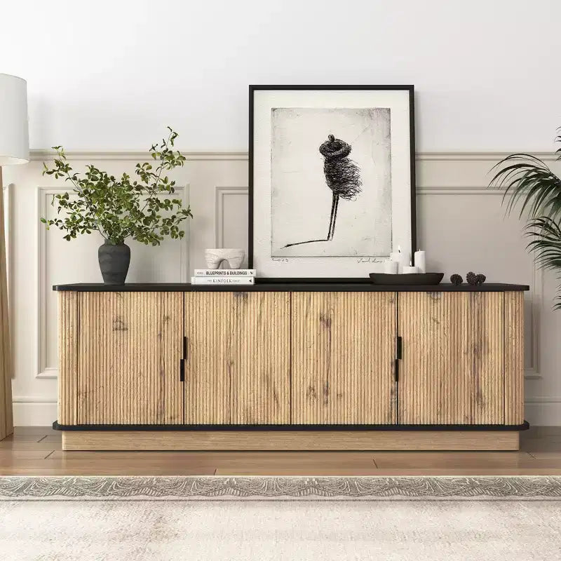 MDF Wood Grain 4-Door TV Cabinet 55"W x 15.7"D x 18.9"H