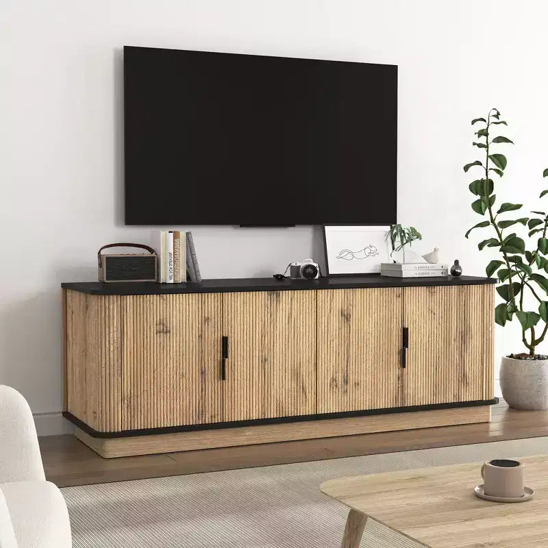 MDF Wood Grain 4-Door TV Cabinet 55"W x 15.7"D x 18.9"H
