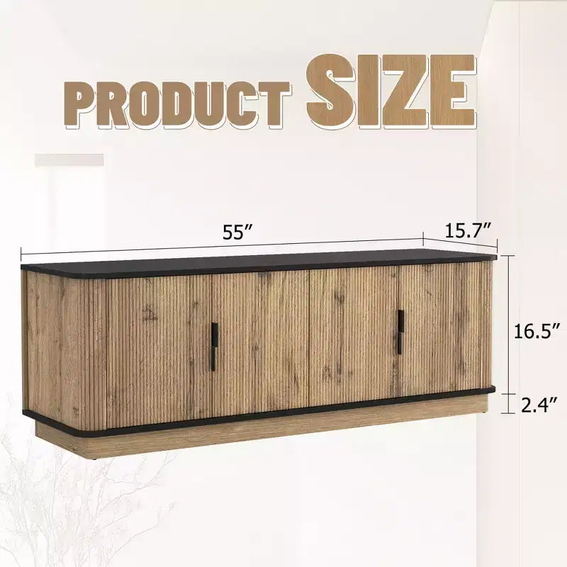 MDF Wood Grain 4-Door TV Cabinet 55"W x 15.7"D x 18.9"H