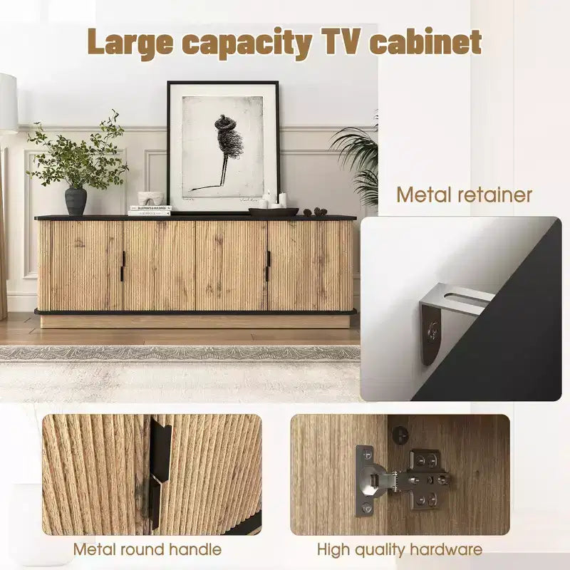 MDF Wood Grain 4-Door TV Cabinet 55"W x 15.7"D x 18.9"H