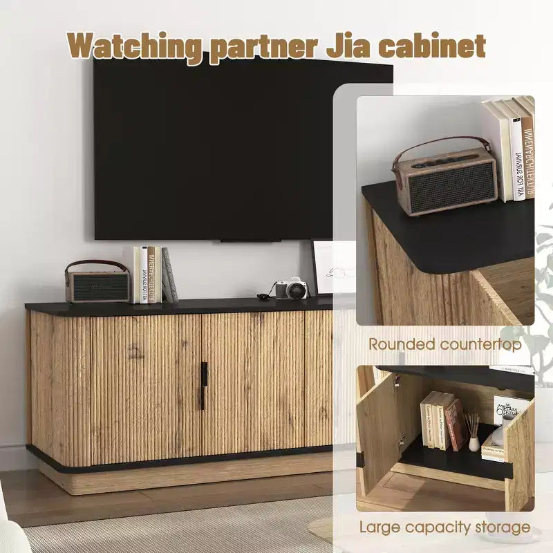 MDF Wood Grain 4-Door TV Cabinet 55"W x 15.7"D x 18.9"H
