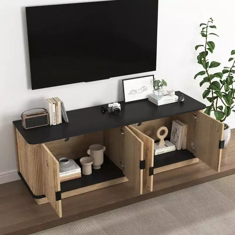 MDF Wood Grain 4-Door TV Cabinet 55"W x 15.7"D x 18.9"H