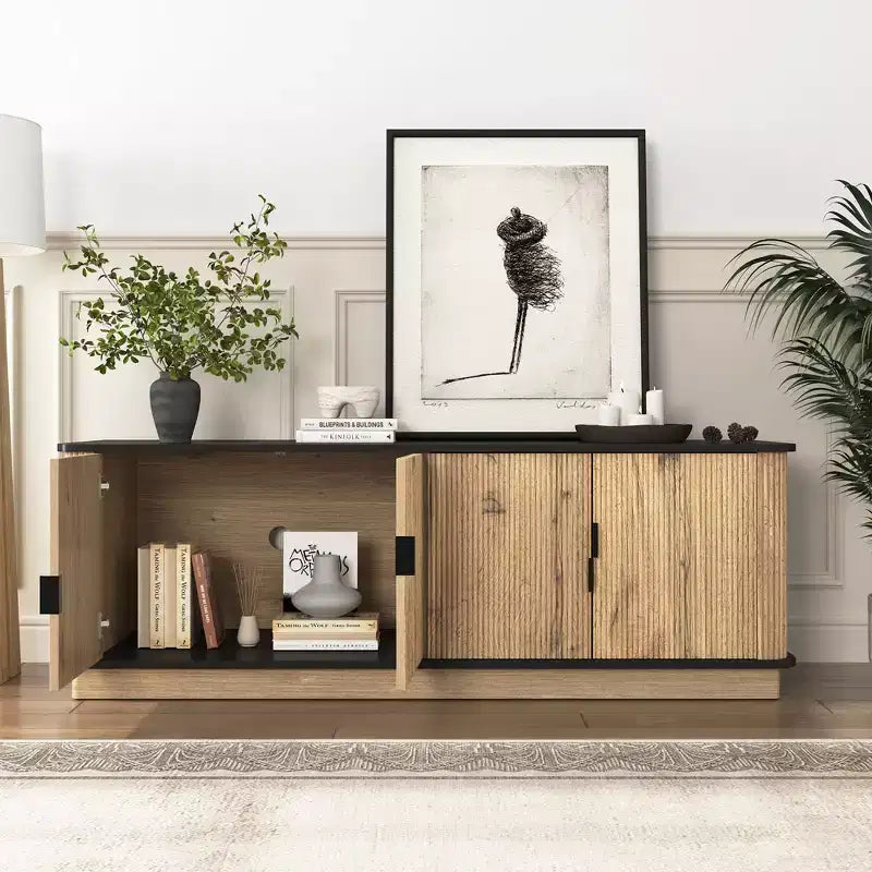 MDF Wood Grain 4-Door TV Cabinet 55"W x 15.7"D x 18.9"H