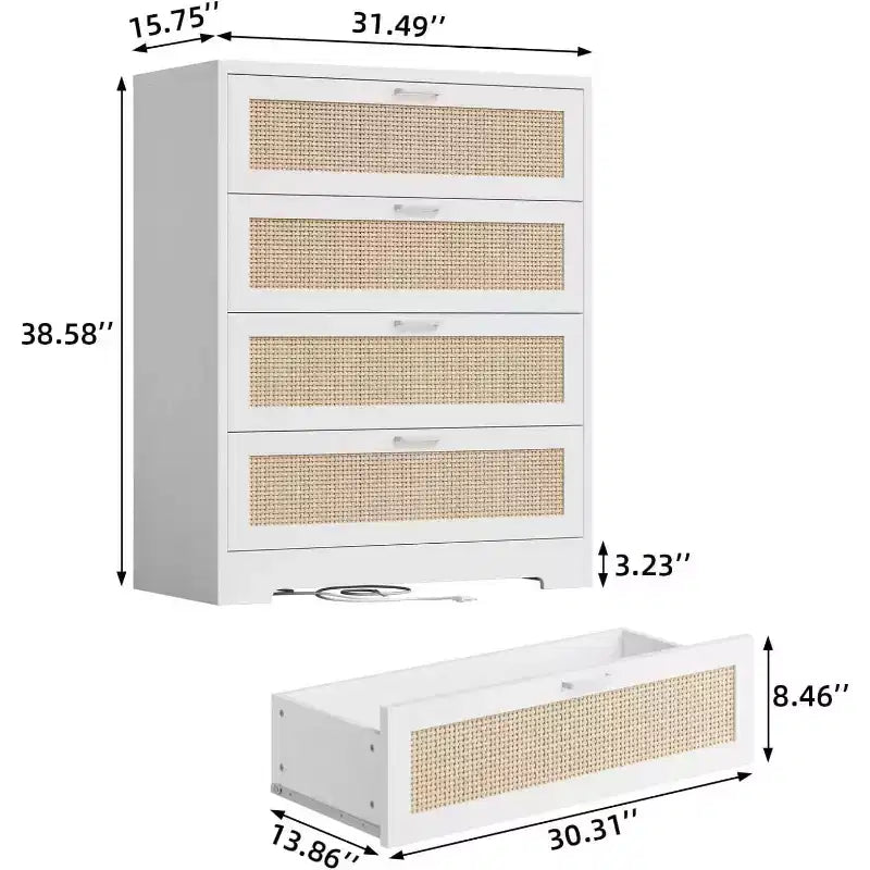 MDF Rattan 4-Drawer Tall Dresser 31.49"W x 15.75"D x 38.58"H