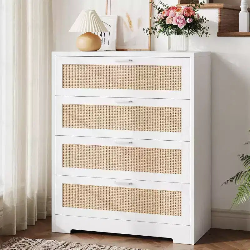 MDF Rattan 4-Drawer Tall Dresser 31.49"W x 15.75"D x 38.58"H