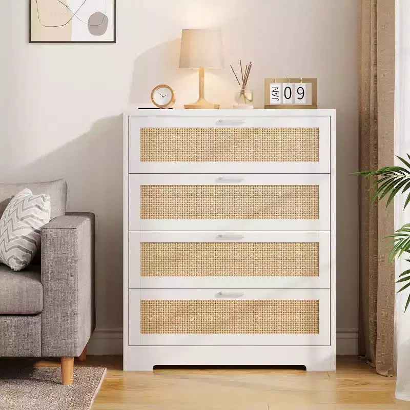 MDF Rattan 4-Drawer Tall Dresser 31.49"W x 15.75"D x 38.58"H