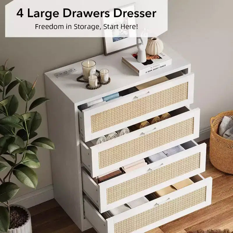 MDF Rattan 4-Drawer Tall Dresser 31.49"W x 15.75"D x 38.58"H