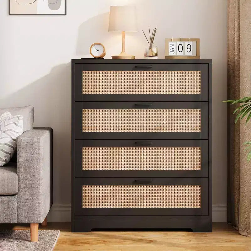 MDF Rattan 4-Drawer Tall Dresser 31.49"W x 15.75"D x 38.58"H