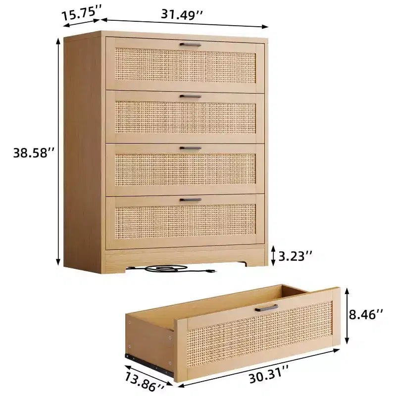 MDF Rattan 4-Drawer Tall Dresser 31.49"W x 15.75"D x 38.58"H