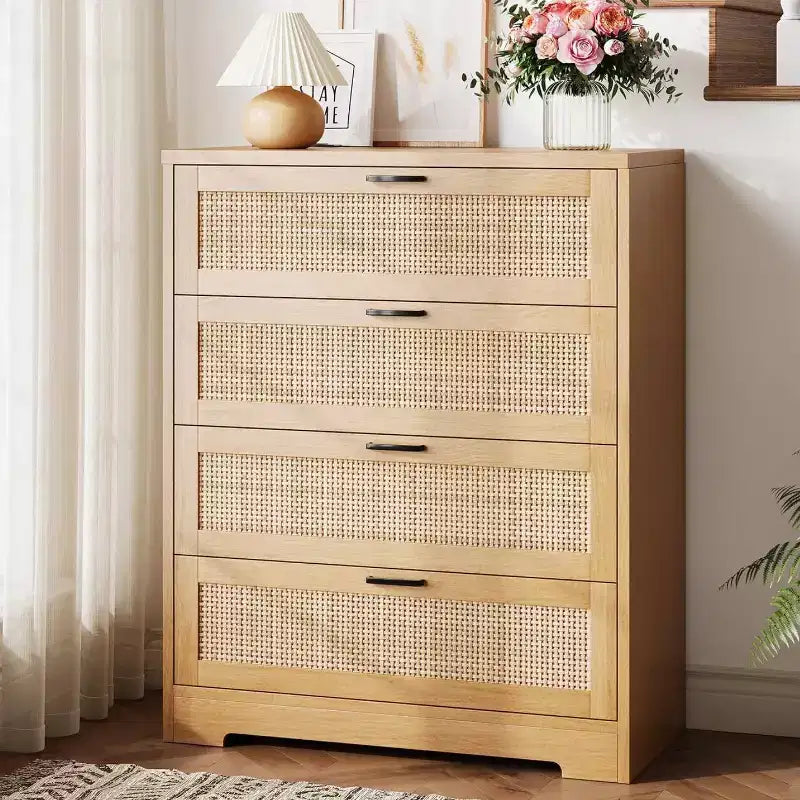 MDF Rattan 4-Drawer Tall Dresser 31.49"W x 15.75"D x 38.58"H