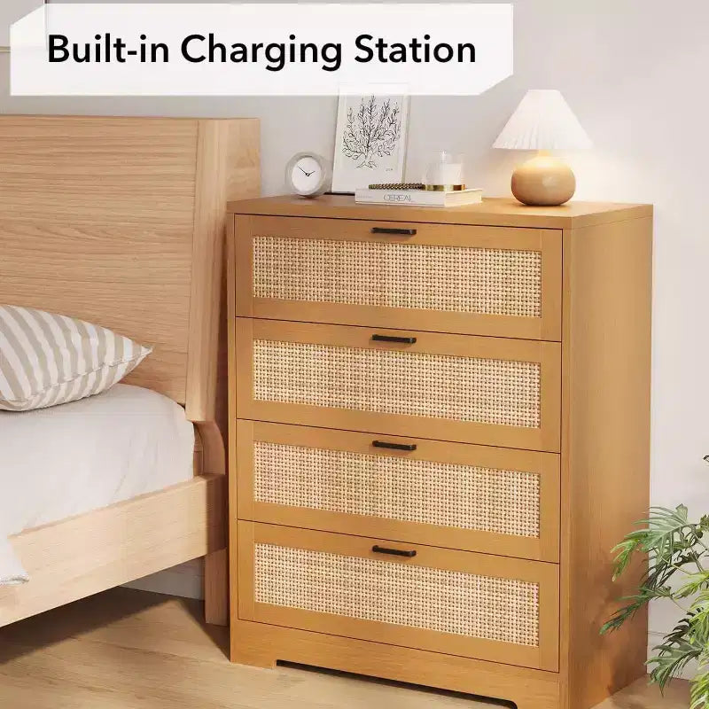 MDF Rattan 4-Drawer Tall Dresser 31.49"W x 15.75"D x 38.58"H