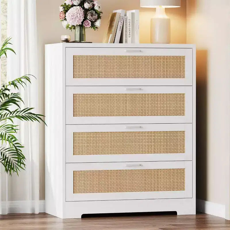 MDF Rattan 4-Drawer Tall Dresser 31.49"W x 15.75"D x 38.58"H