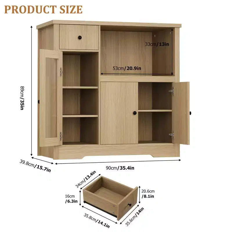 MDF Steel Frame Buffet Cabinet 3 Doors 1 Drawer 35.4"W x 15.7"D x 35"H