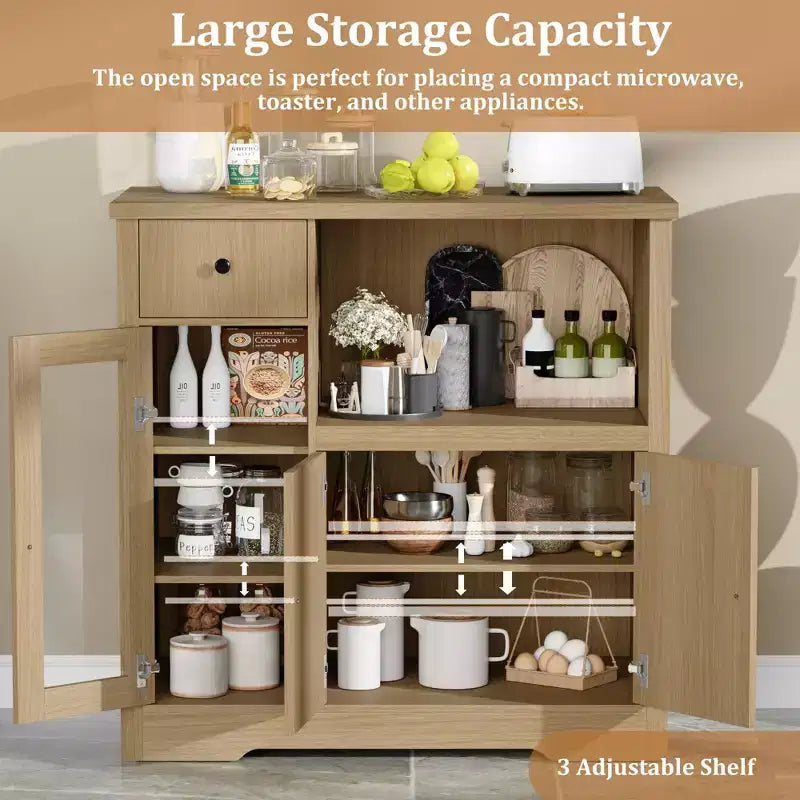 MDF Steel Frame Buffet Cabinet 3 Doors 1 Drawer 35.4"W x 15.7"D x 35"H