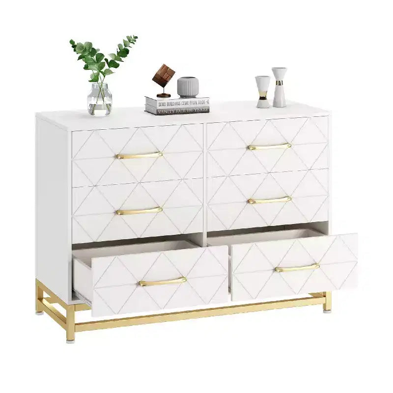MDF 6-Drawer Dresser with Gold Handles 39.37"W x 15.75"D x 28.74"H