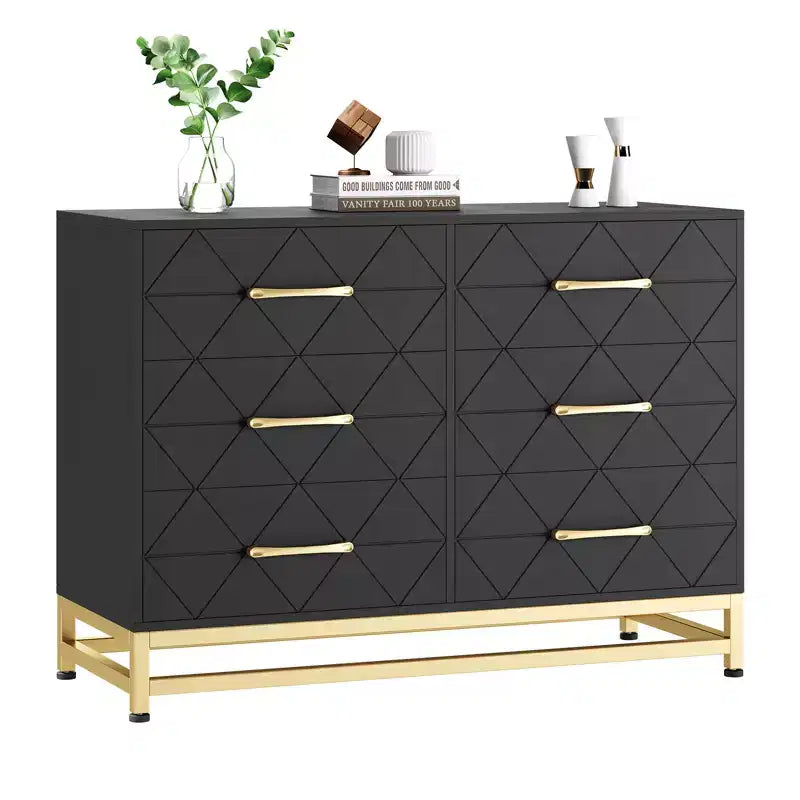 MDF 6-Drawer Dresser with Gold Handles 39.37"W x 15.75"D x 28.74"H