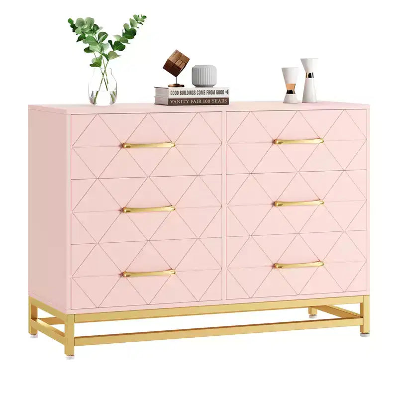 MDF 6-Drawer Dresser with Gold Handles 39.37"W x 15.75"D x 28.74"H