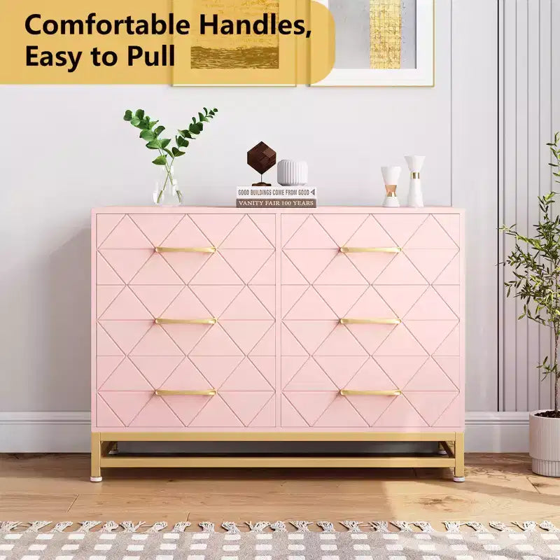 MDF 6-Drawer Dresser with Gold Handles 39.37"W x 15.75"D x 28.74"H