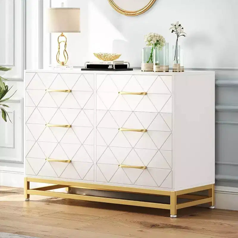 MDF 6-Drawer Dresser with Gold Handles 39.37"W x 15.75"D x 28.74"H