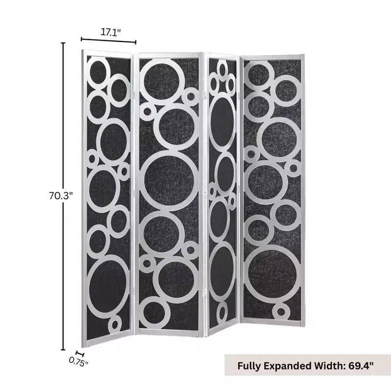 Wood Non-Woven Fabric 4-Panel Folding Room Divider 69.4"W x 70.3"H
