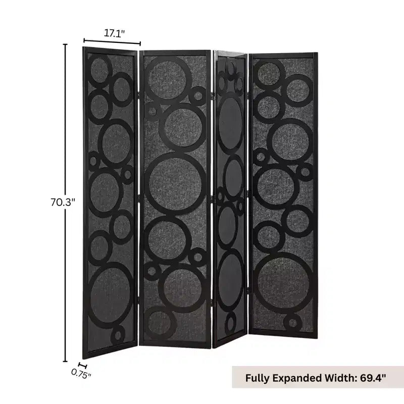 Wood Non-Woven Fabric 4-Panel Folding Room Divider 69.4"W x 70.3"H