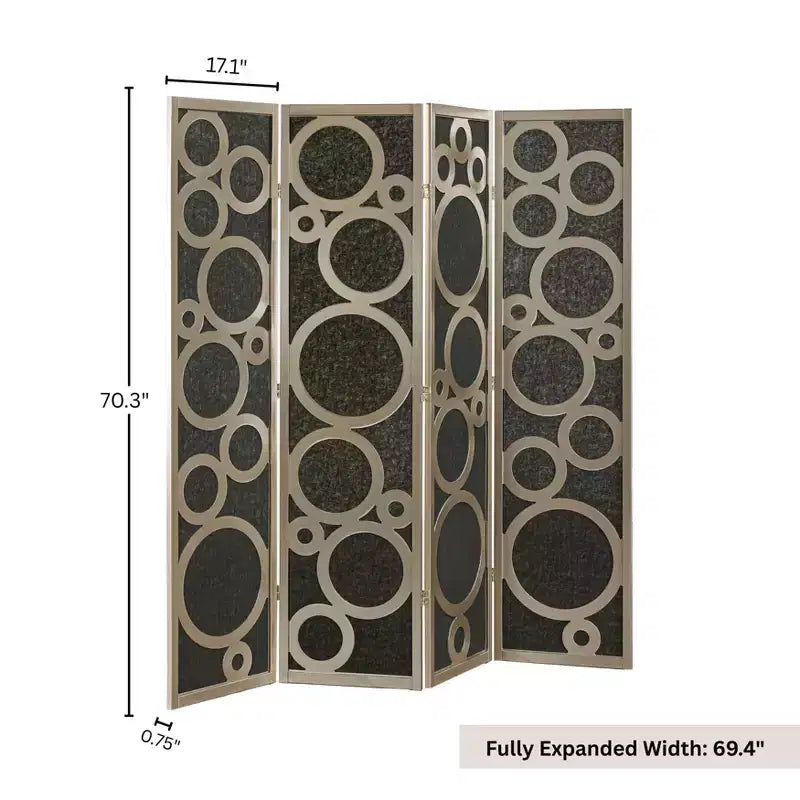Wood Non-Woven Fabric 4-Panel Folding Room Divider 69.4"W x 70.3"H