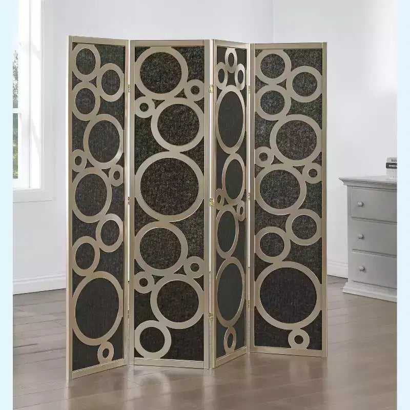Wood Non-Woven Fabric 4-Panel Folding Room Divider 69.4"W x 70.3"H
