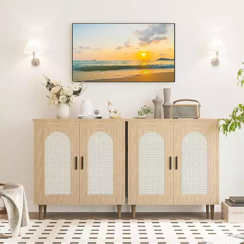 Wood Rattan 2-Door Sideboard Cabinet 30.51"W x 15.43"D x 33.66"H