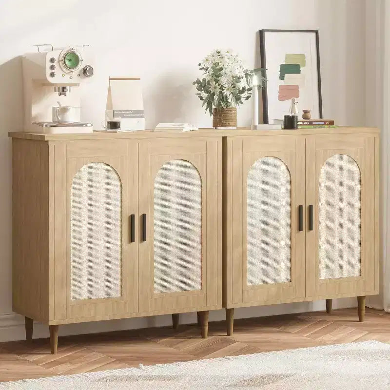 Wood Rattan 2-Door Sideboard Cabinet 30.51"W x 15.43"D x 33.66"H