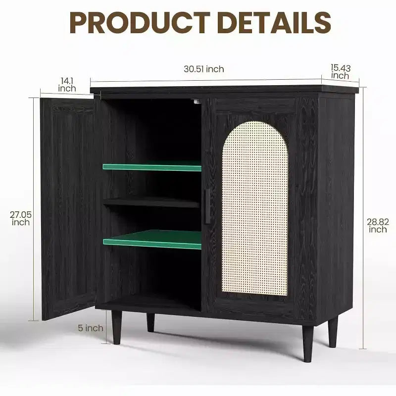 Wood Rattan 2-Door Sideboard Cabinet 30.51"W x 15.43"D x 33.66"H