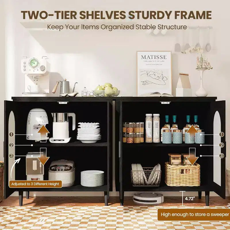 Wood Rattan 2-Door Sideboard Cabinet 30.51"W x 15.43"D x 33.66"H